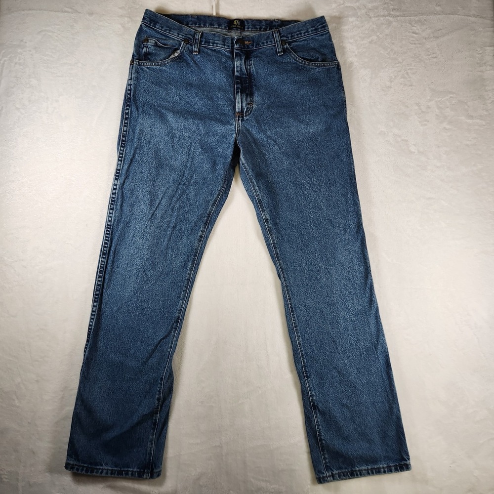 Vtg Wrangler Cowboy Cut 47MWZ Jeans Mens‎ 36x32 Blue Denim Leather Patch USA